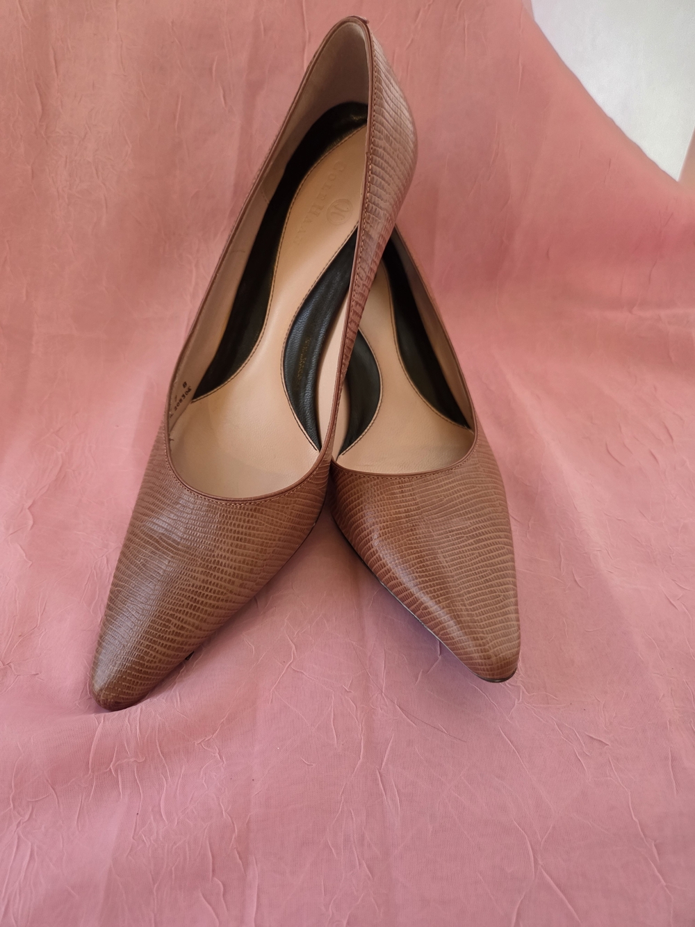 Women's Cole Haan Pointed-Toe Pale Pink Like Tan Tone Leather Heel Sz 7 Pump